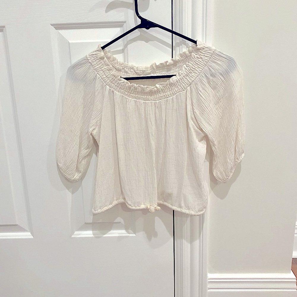 EUC Pacsun Off White Off Shoulder Top with Scrunch Tie (Adult Small)